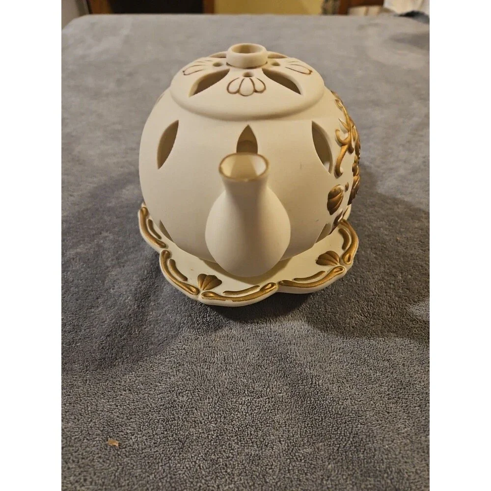 Partylite TEAPOT Tealight Candle Holder TEA TIME Luminary P7301 Porcelain Bisque